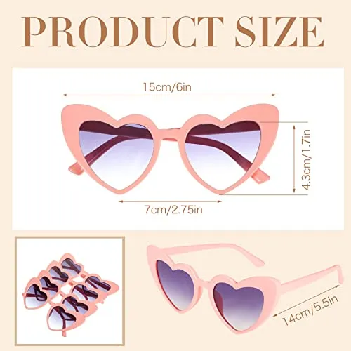 12 Pairs Heart Shaped Sunglasses Bachelorette Heart Sunglasses Pack Vintage Cat Mod Retro Eyeglasses for Women Summer Party, Pink