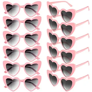 12 Pairs Heart Shaped Sunglasses Bachelorette Heart Sunglasses Pack Vintage Cat Mod Retro Eyeglasses for Women Summer Party, Pink