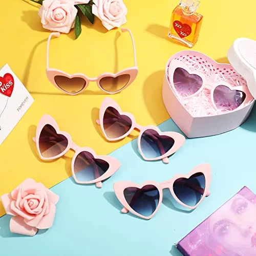 12 Pairs Heart Shaped Sunglasses Bachelorette Heart Sunglasses Pack Vintage Cat Mod Retro Eyeglasses for Women Summer Party, Pink