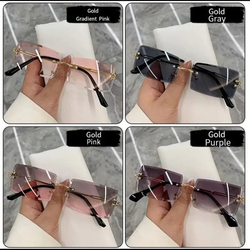 1/2pcs Fashion Rimless Sunglasses Woman Gradient Frameless Shades