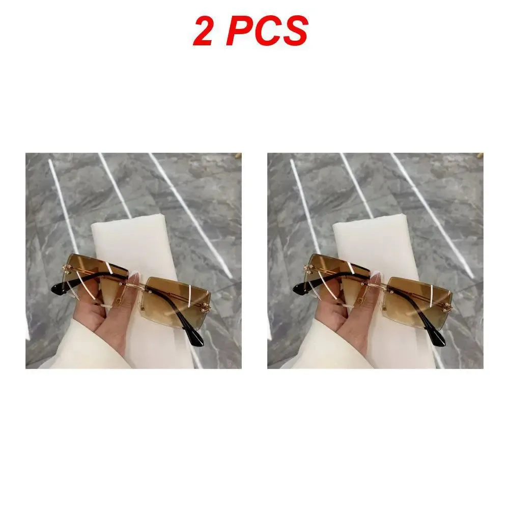 1/2pcs Fashion Rimless Sunglasses Woman Gradient Frameless Shades