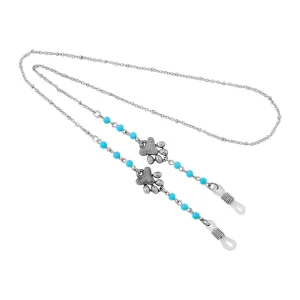 1928 Jewelry Dog Paw Turquoise Bead Eyeglass Holder Chain Necklace 24"