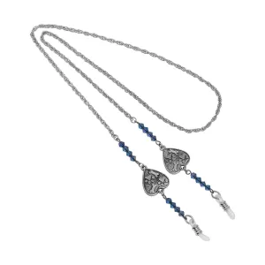 1928 Jewelry Sapphire Blue Heart Paw & Bones Eyeglass Holder Chain Necklace 26"