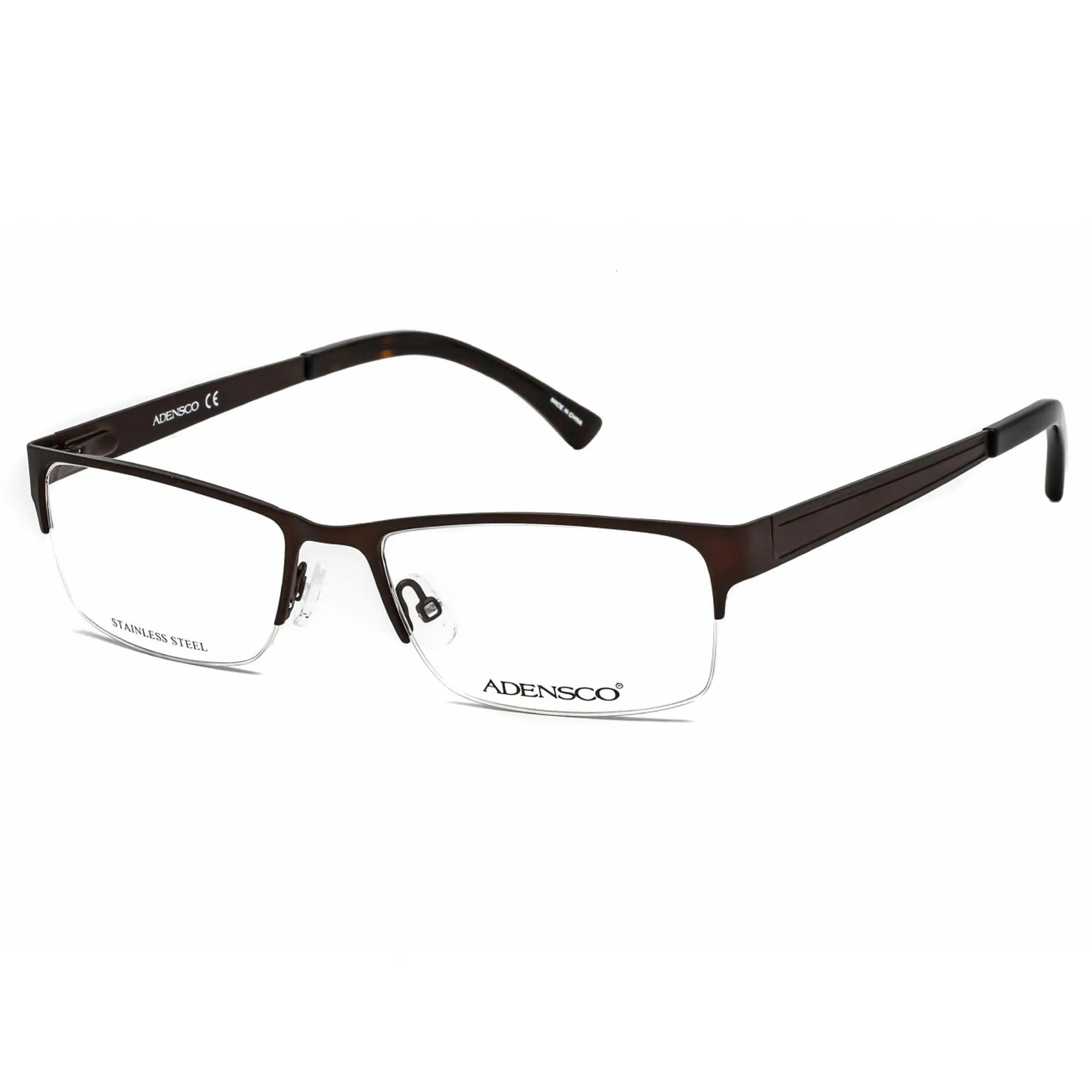 Adensco Men's Eyeglasses - Dark Brown Half Rim Rectangular Frame | AD 128 0R0Z 00