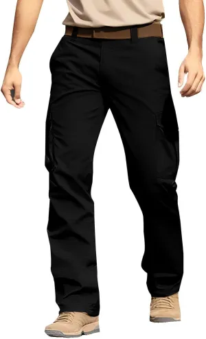 ADHOWBEW Tactical Pants Men Elastic Waist Pockets Relaxed Fit Work Construction Big and Tall Joggers