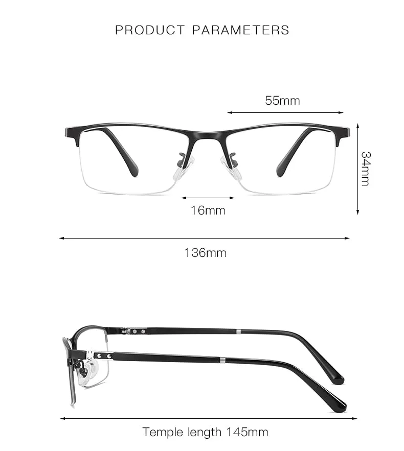 Aidien Men's Custom Lens Semi Rim Alloy Frame Eyeglasses AR5055