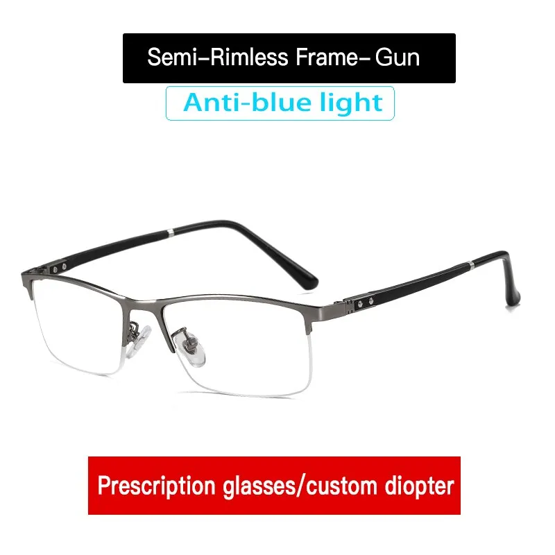 Aidien Men's Custom Lens Semi Rim Alloy Frame Eyeglasses AR5055