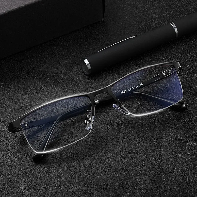 Aidien Men's Custom Lens Semi Rim Alloy Frame Eyeglasses AR5055