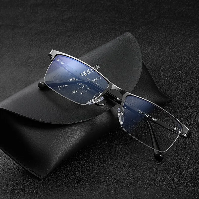 Aidien Men's Custom Lens Semi Rim Alloy Frame Eyeglasses AR5055