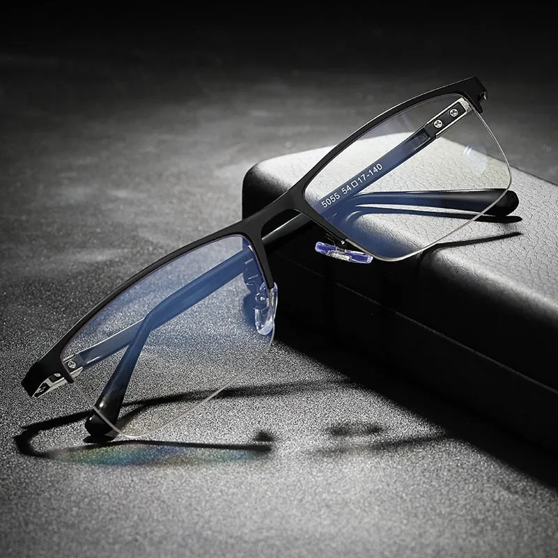 Aidien Men's Custom Lens Semi Rim Alloy Frame Eyeglasses AR5055