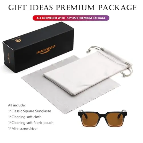 AIEYEZO Classic Square Sunglasses for Men Women Fashion Square Sun Glasses Trendy Designer Style Shades (Black Brown/Brown)