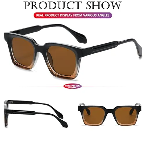 AIEYEZO Classic Square Sunglasses for Men Women Fashion Square Sun Glasses Trendy Designer Style Shades (Black Brown/Brown)