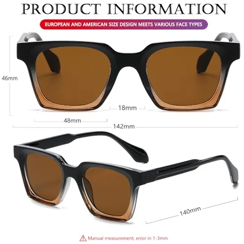 AIEYEZO Classic Square Sunglasses for Men Women Fashion Square Sun Glasses Trendy Designer Style Shades (Black Brown/Brown)