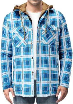 Alalaso Men's Quilted Lined Flannel Hooded Shirt Jacket, Soft Long Sleeve Outdoor Plaid Shirt Jackets