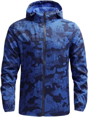 Alloaone Men Oversized Hooded Jacket Coast Print Windbreaker Sports Outdoor Jackets