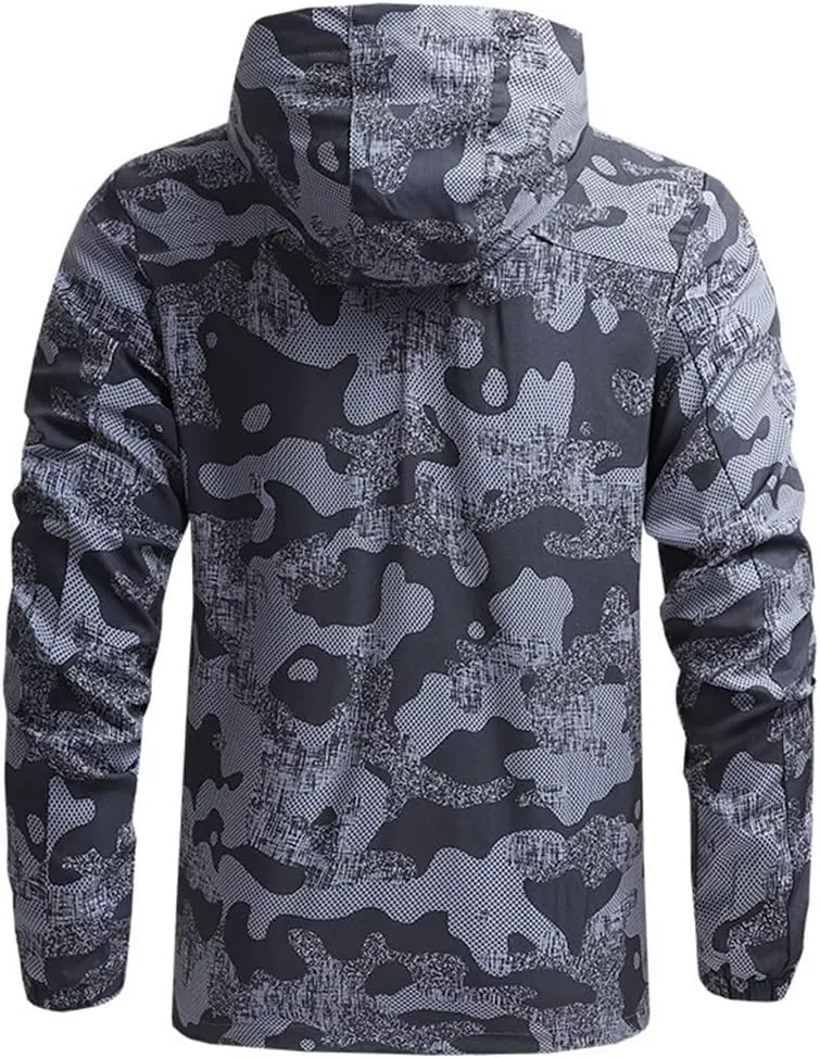 Alloaone Men Oversized Hooded Jacket Coast Print Windbreaker Sports Outdoor Jackets