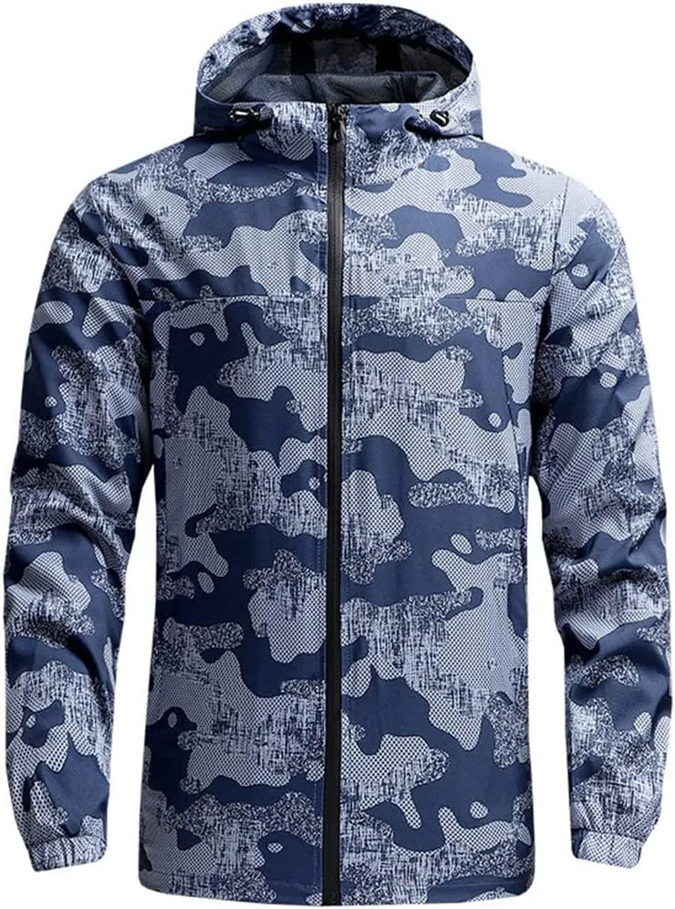 Alloaone Men Oversized Hooded Jacket Coast Print Windbreaker Sports Outdoor Jackets