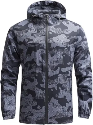 Alloaone Men Oversized Hooded Jacket Coast Print Windbreaker Sports Outdoor Jackets
