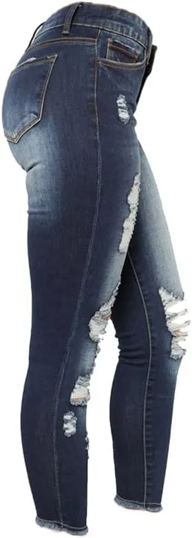 Andongnywell Cute Ripped Jeans for Women Distressed Skinny Slim fit Jeans Juniors and Plus Sizes