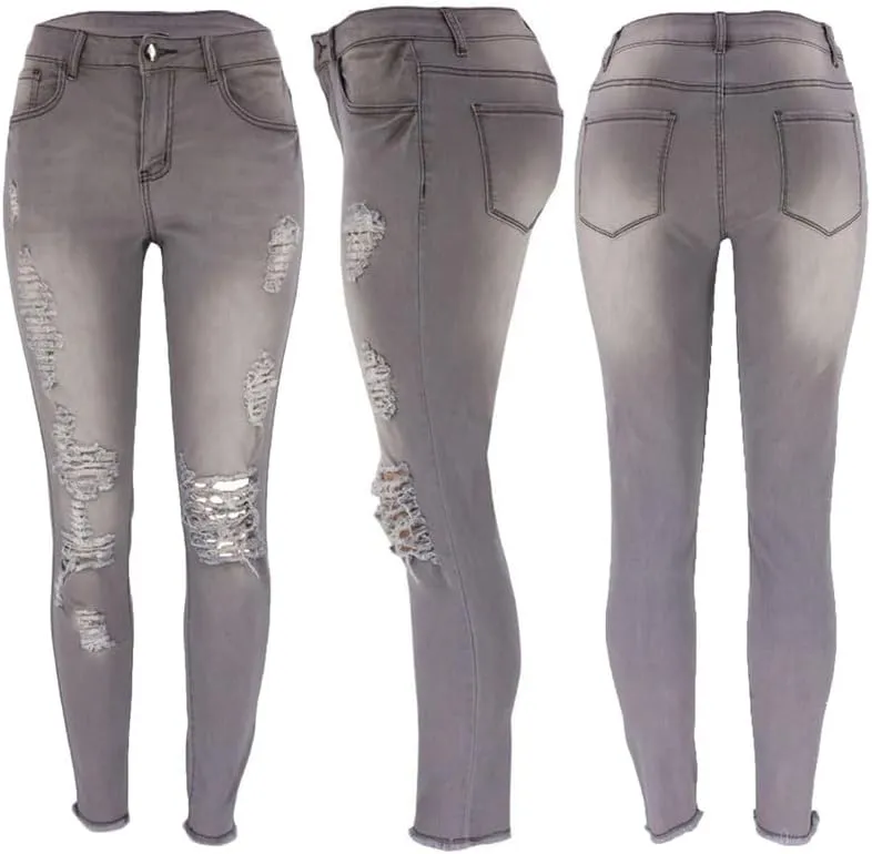 Andongnywell Cute Ripped Jeans for Women Distressed Skinny Slim fit Jeans Juniors and Plus Sizes