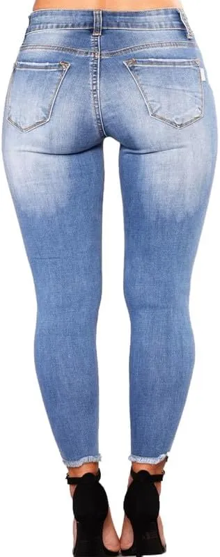 Andongnywell Cute Ripped Jeans for Women Distressed Skinny Slim fit Jeans Juniors and Plus Sizes