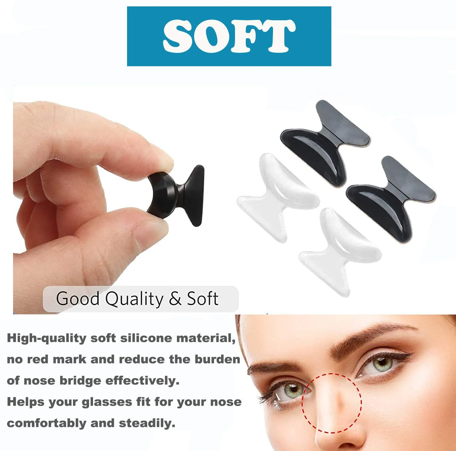 Anti-Slip Nose Pads Silicone Butterfly Shape - 10 Pairs Soft Non-Slip Adhesive Nose Pads for Reading Glasses Sunglasses Spectacles - Super Sticky Backing ?2.8mm White? 2.8mm