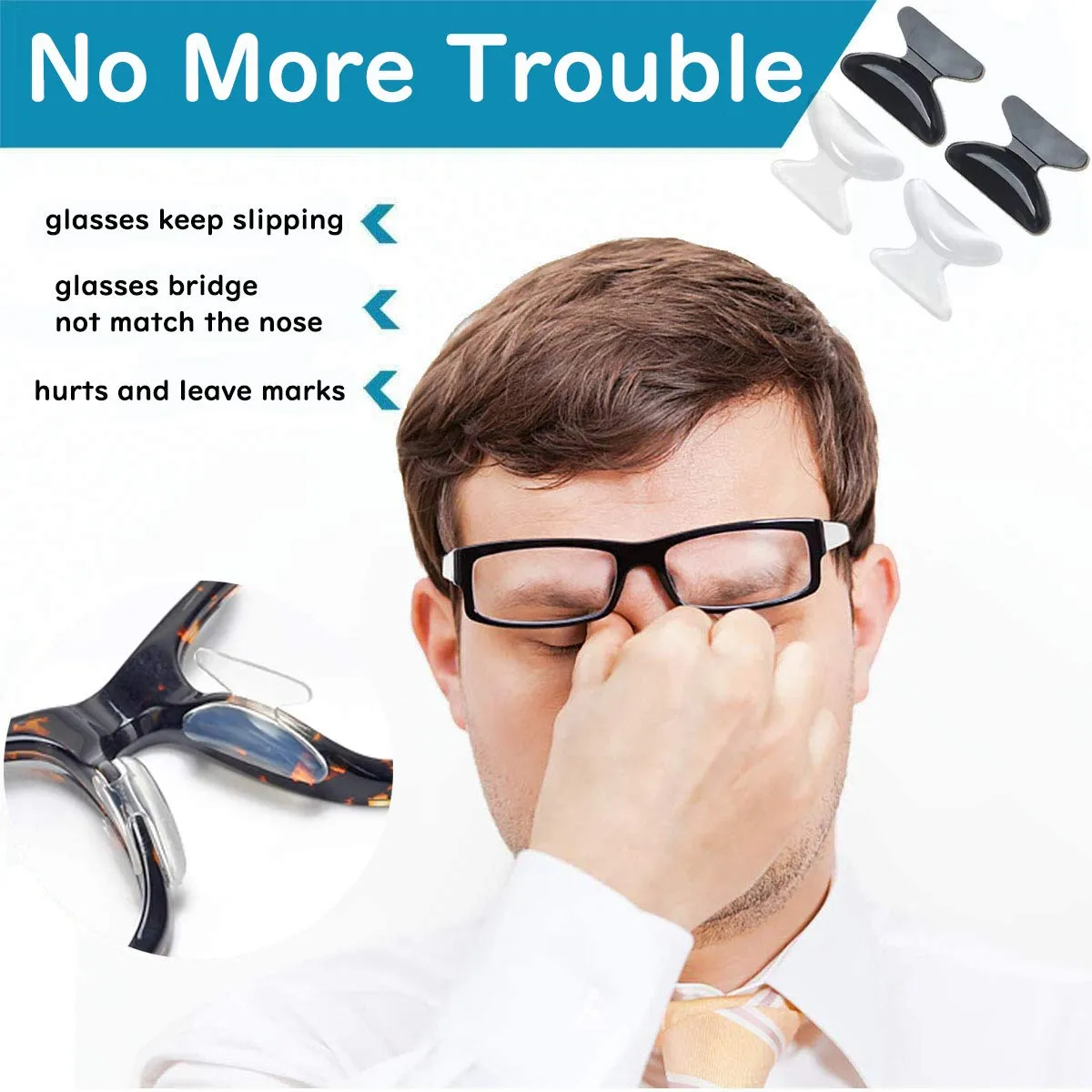 Anti-Slip Nose Pads Silicone Butterfly Shape - 10 Pairs Soft Non-Slip Adhesive Nose Pads for Reading Glasses Sunglasses Spectacles - Super Sticky Backing ?2.8mm White? 2.8mm