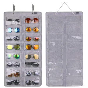 AROUY Sunglasses Organizer Storage, Hanging Dust Proof Wall Pocket Glasses Organizer - 16 Felt Slots Sunglass Organizer Holder with Metal Hook and Sturdy Rope (Gray, Dust Proof) Gray, Dust Proof