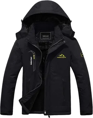 ASFD Outdoor Jackets Men's Outdoor Waterproof Ski Jacket with Detachable Hood Winter Windproof Raincoat Softshell Jacket (Color : Black, Size : Medium)
