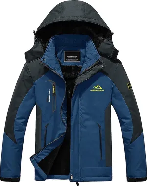 ASFD Outdoor Jackets Men's Outdoor Waterproof Ski Jacket with Detachable Hood Winter Windproof Raincoat Softshell Jacket (Color : Blue B, Size : Medium)