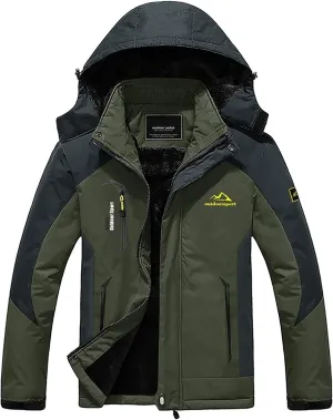 ASFD Outdoor Jackets Men's Outdoor Waterproof Ski Jacket with Detachable Hood Winter Windproof Raincoat Softshell Jacket (Color : Green, Size : XX-Large)