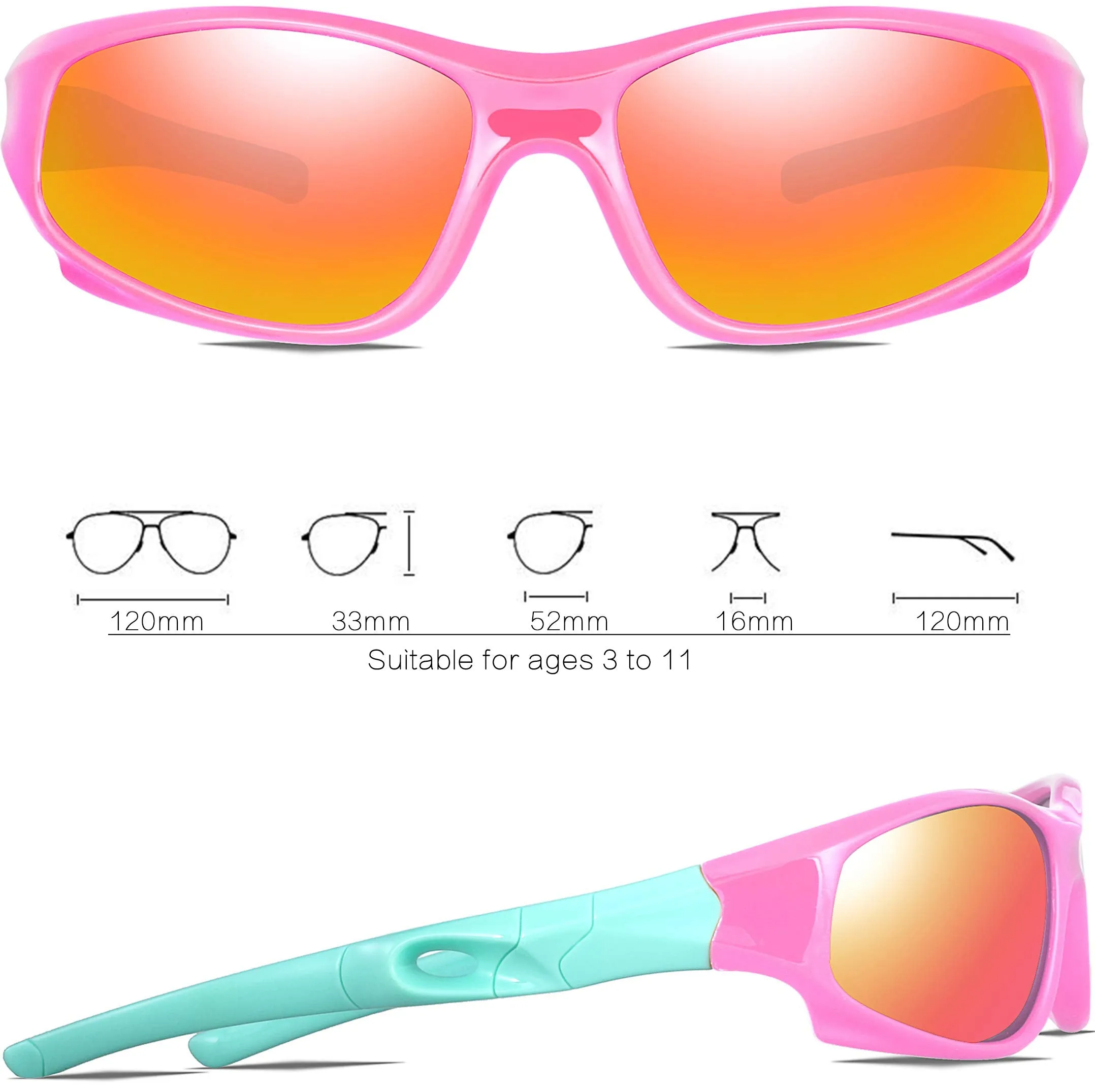 ATTCL Kids Hot TR90 Polarized Sports Sunglasses For Boys Girls Child Age 3-10 Pink-blue as the pictures