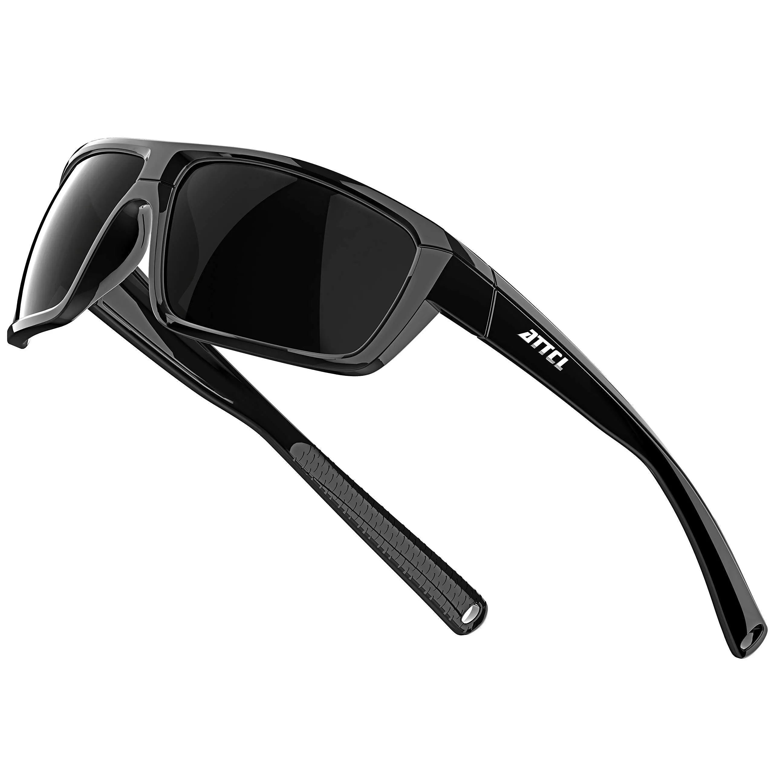 ATTCL Polarized Wrap Sunglasses For Men - Fishing Sports Glasses 100% UV Protection Black/Not Mirrored