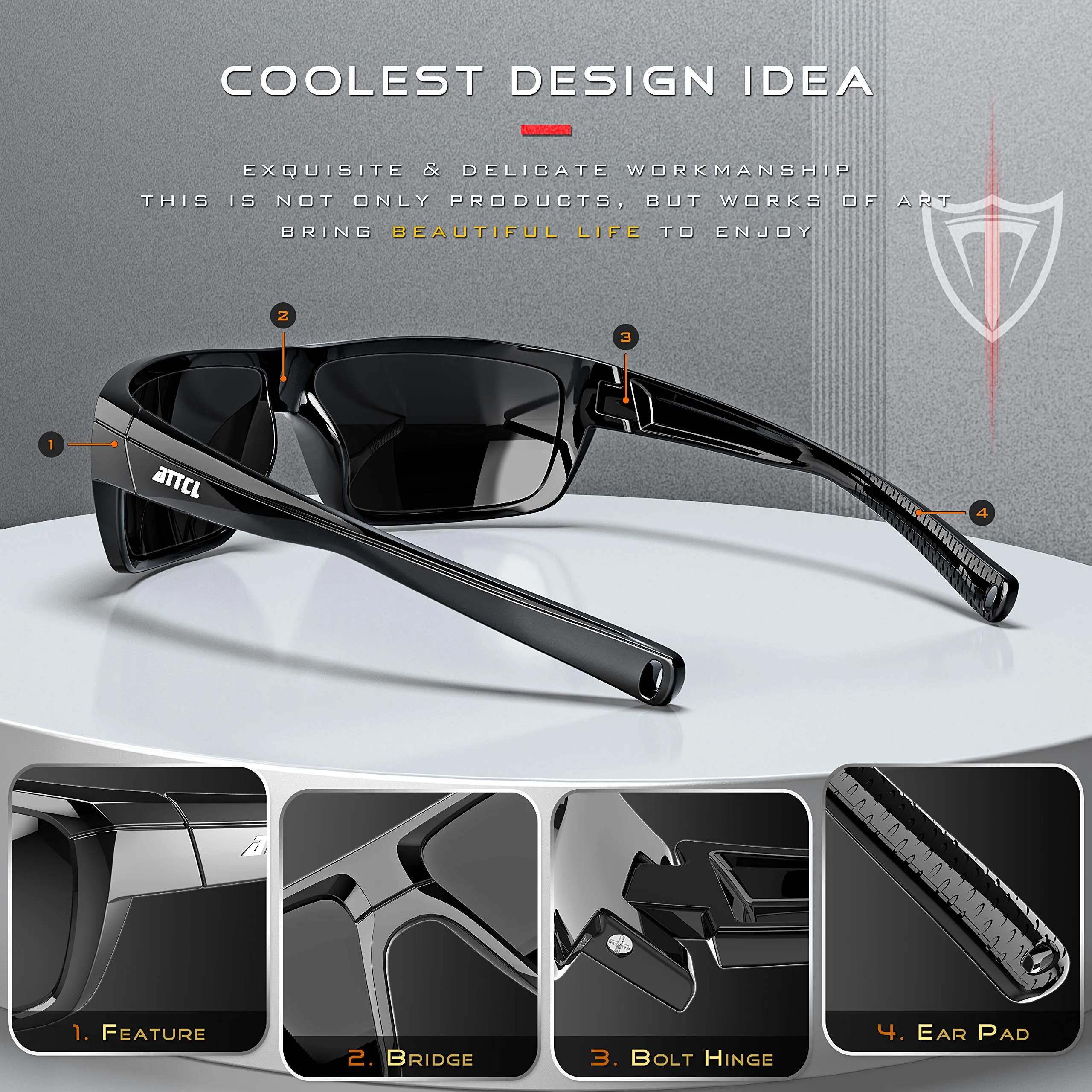 ATTCL Polarized Wrap Sunglasses For Men - Fishing Sports Glasses 100% UV Protection Black/Not Mirrored