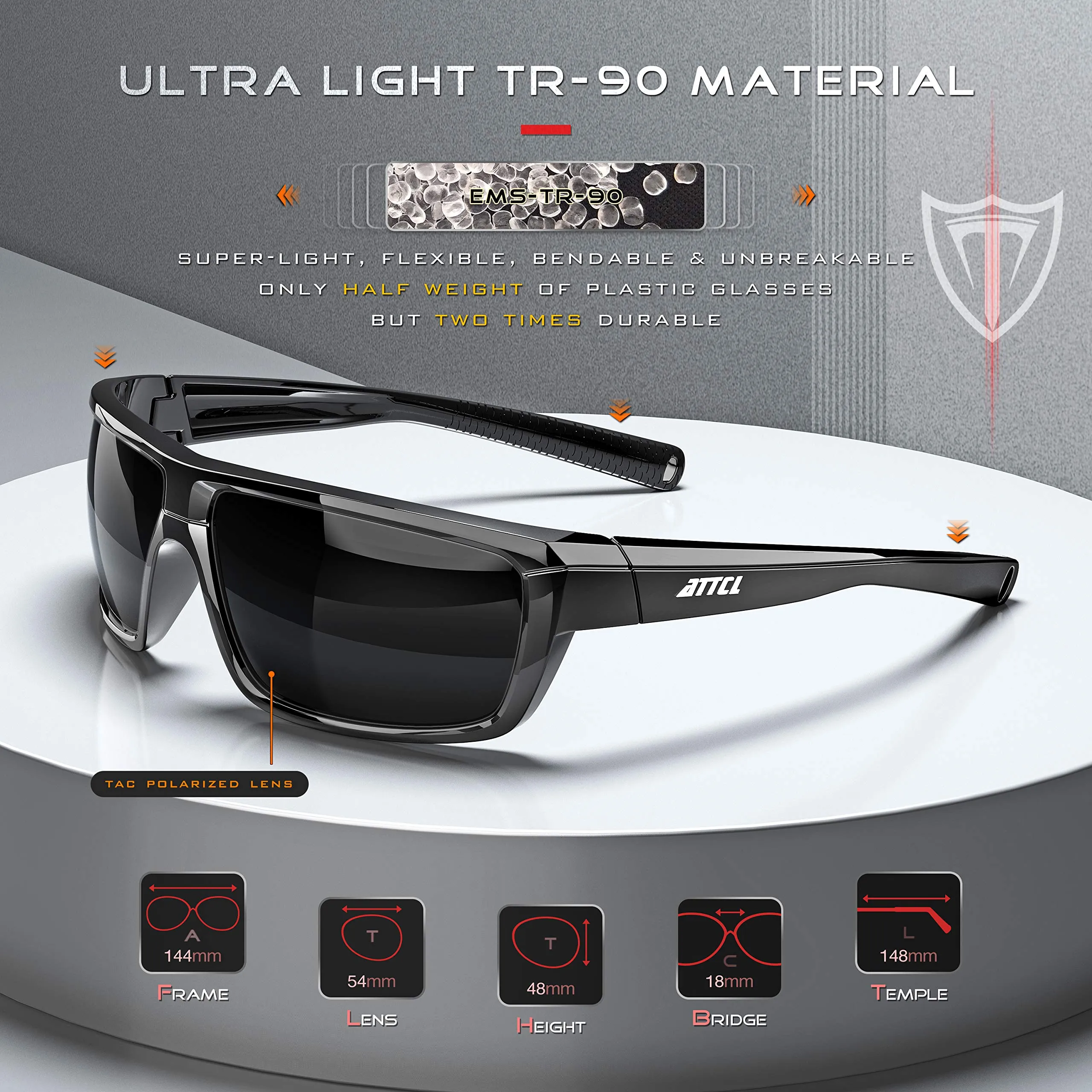 ATTCL Polarized Wrap Sunglasses For Men - Fishing Sports Glasses 100% UV Protection Black/Not Mirrored