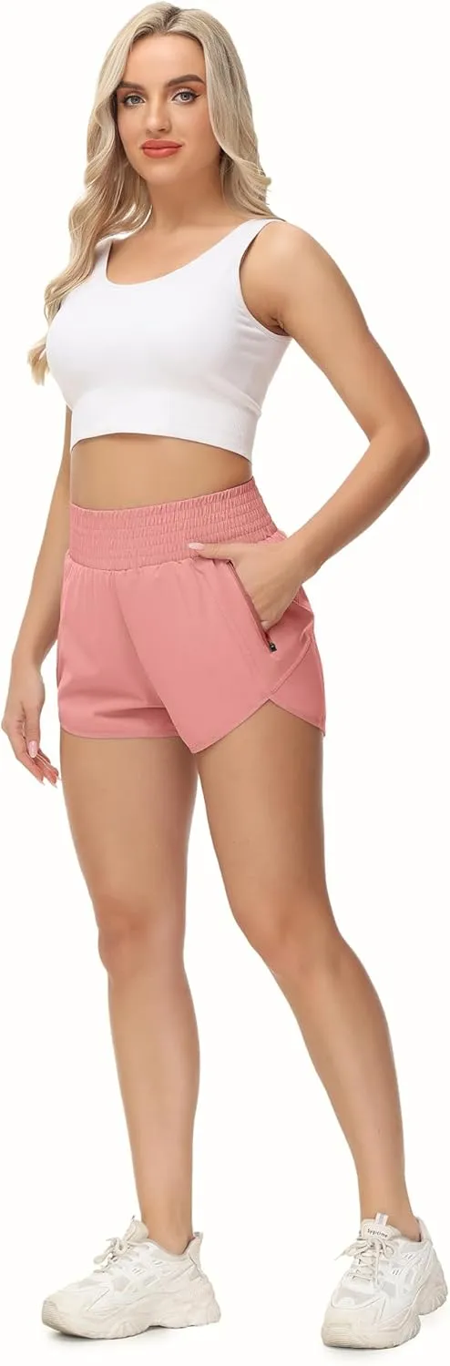 Aurefin High Waisted Athletic Shorts for Women, Quick Dry Running Shorts with Pocket and Liner Gym Workout Shorts for Summer