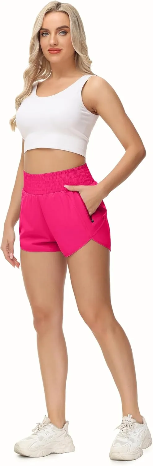 Aurefin High Waisted Athletic Shorts for Women, Quick Dry Running Shorts with Pocket and Liner Gym Workout Shorts for Summer