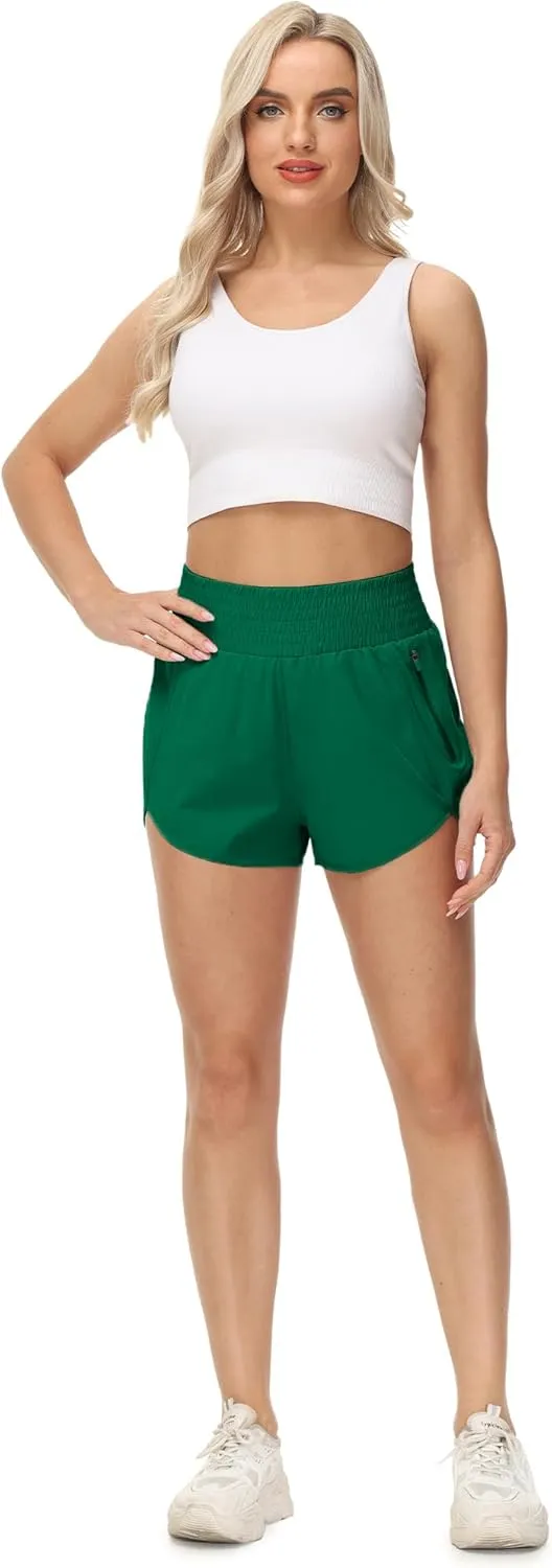 Aurefin High Waisted Athletic Shorts for Women, Quick Dry Running Shorts with Pocket and Liner Gym Workout Shorts for Summer