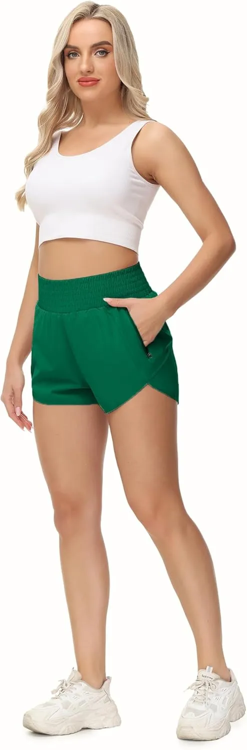 Aurefin High Waisted Athletic Shorts for Women, Quick Dry Running Shorts with Pocket and Liner Gym Workout Shorts for Summer