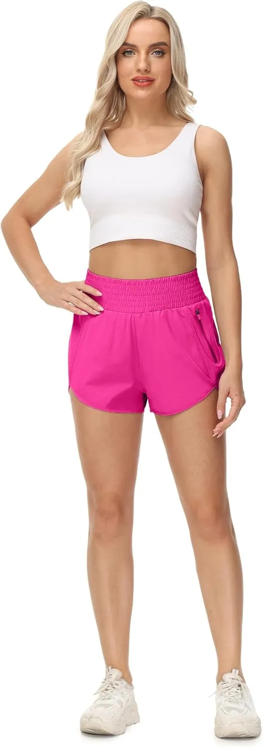 Aurefin High Waisted Athletic Shorts for Women, Quick Dry Running Shorts with Pocket and Liner Gym Workout Shorts for Summer