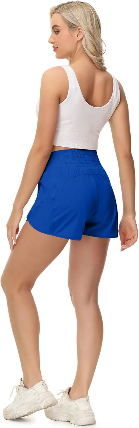 Aurefin High Waisted Athletic Shorts for Women, Quick Dry Running Shorts with Pocket and Liner Gym Workout Shorts for Summer