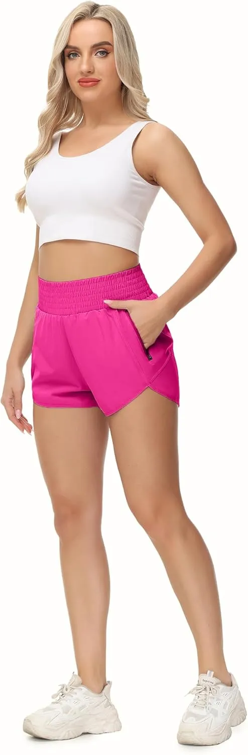 Aurefin High Waisted Athletic Shorts for Women, Quick Dry Running Shorts with Pocket and Liner Gym Workout Shorts for Summer