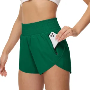 Aurefin High Waisted Athletic Shorts for Women, Quick Dry Running Shorts with Pocket and Liner Gym Workout Shorts for Summer