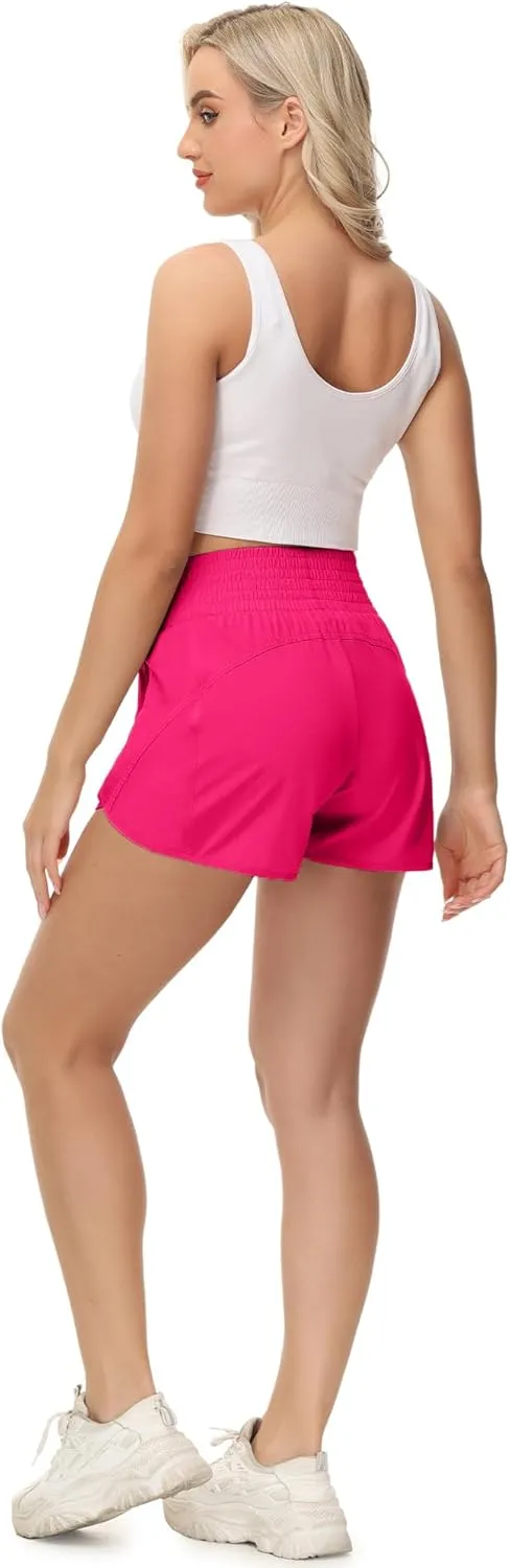 Aurefin High Waisted Athletic Shorts for Women, Quick Dry Running Shorts with Pocket and Liner Gym Workout Shorts for Summer