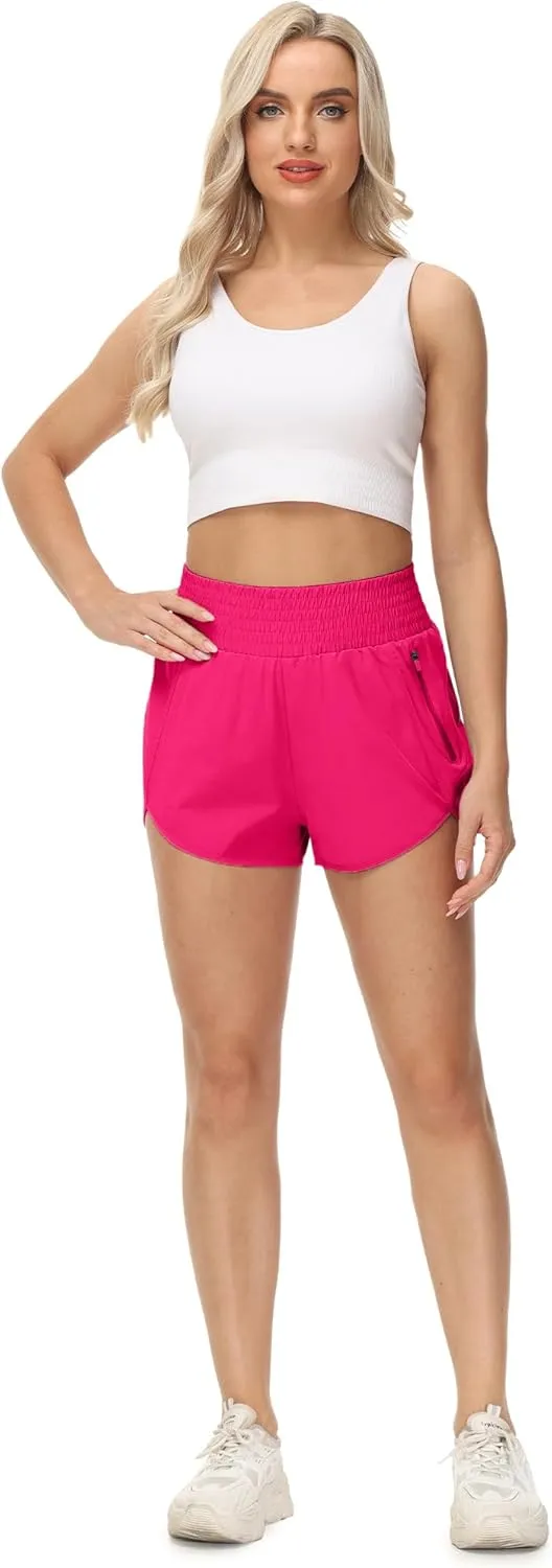 Aurefin High Waisted Athletic Shorts for Women, Quick Dry Running Shorts with Pocket and Liner Gym Workout Shorts for Summer