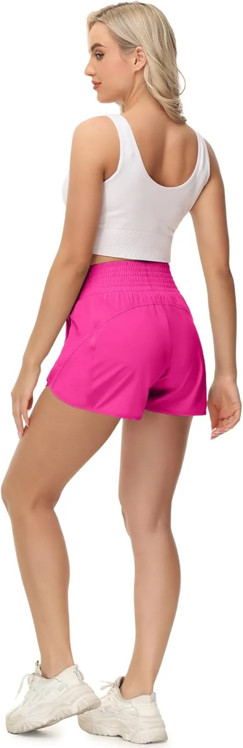 Aurefin High Waisted Athletic Shorts for Women, Quick Dry Running Shorts with Pocket and Liner Gym Workout Shorts for Summer