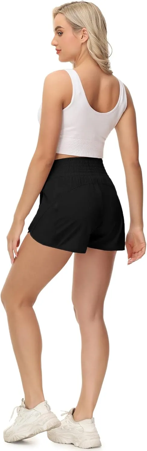 Aurefin High Waisted Athletic Shorts for Women, Quick Dry Running Shorts with Pocket and Liner Gym Workout Shorts for Summer