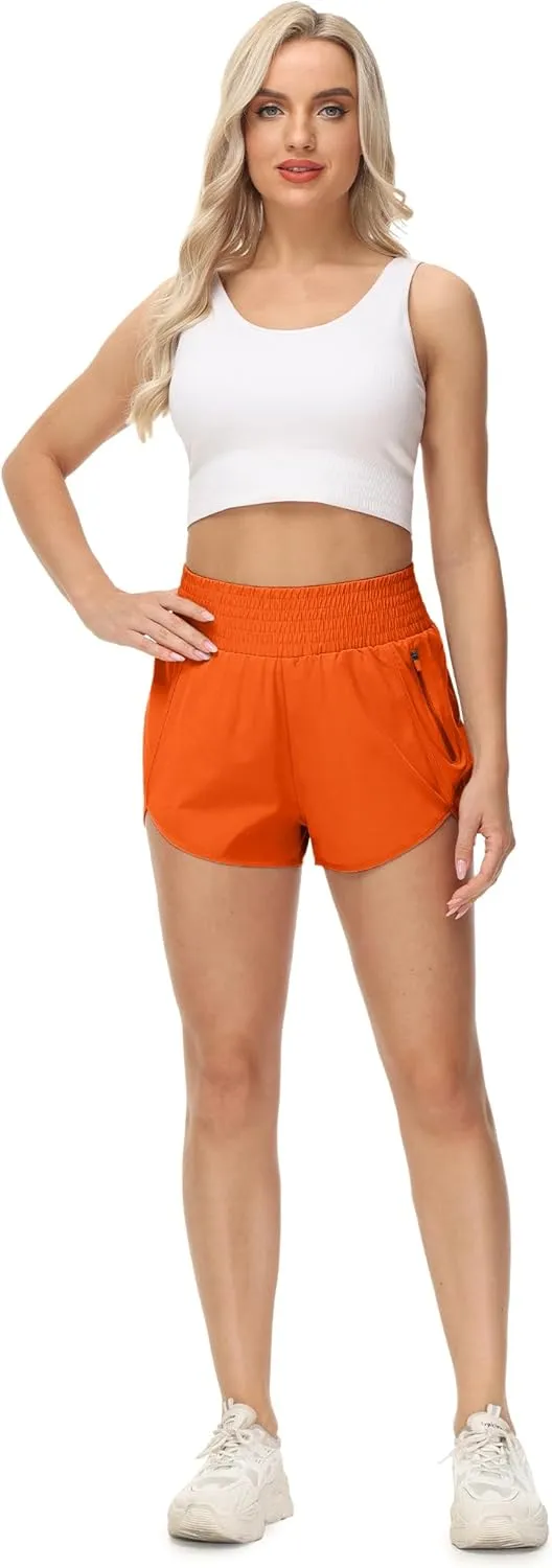 Aurefin High Waisted Athletic Shorts for Women, Quick Dry Running Shorts with Pocket and Liner Gym Workout Shorts for Summer