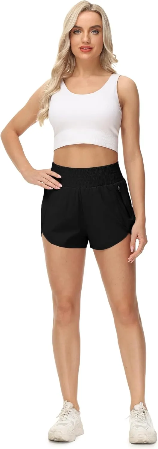 Aurefin High Waisted Athletic Shorts for Women, Quick Dry Running Shorts with Pocket and Liner Gym Workout Shorts for Summer