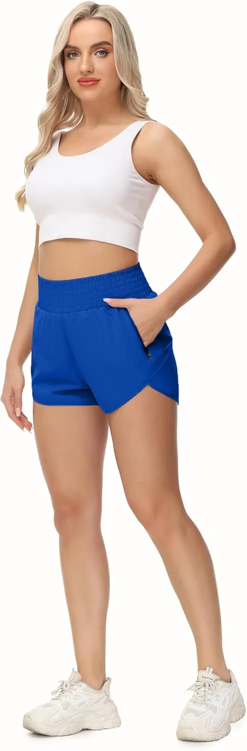 Aurefin High Waisted Athletic Shorts for Women, Quick Dry Running Shorts with Pocket and Liner Gym Workout Shorts for Summer